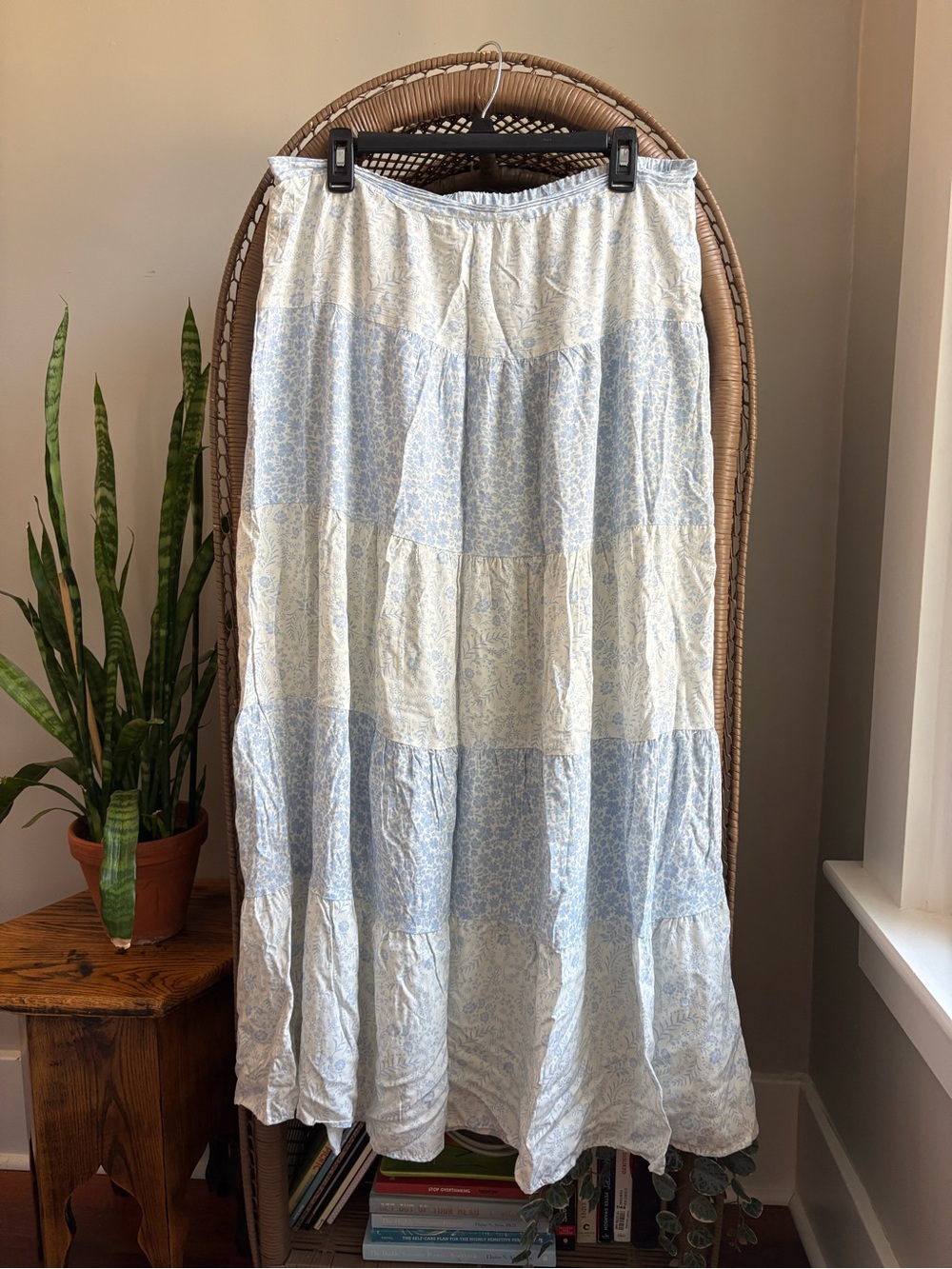Ultra Flirt Light Blue and White Tiered Maxi Skirt